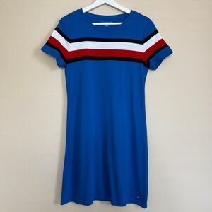 Tommy Hilfiger Dress Blue Cotton Casual Knee Length Striped Women M